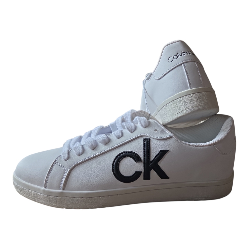 Calvin Klein White Sneakers with Black 'CK' Side Logo - Picture 2 of 4